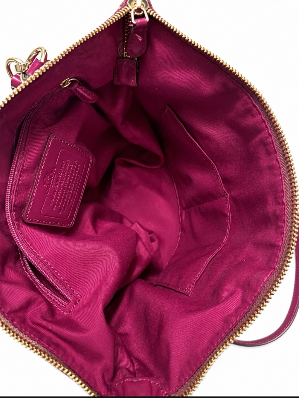 Coach Kelsey Signature C Canvas Khaki & Fuchsia Leather Trim Crossbody Bag - Picture 6 of 11